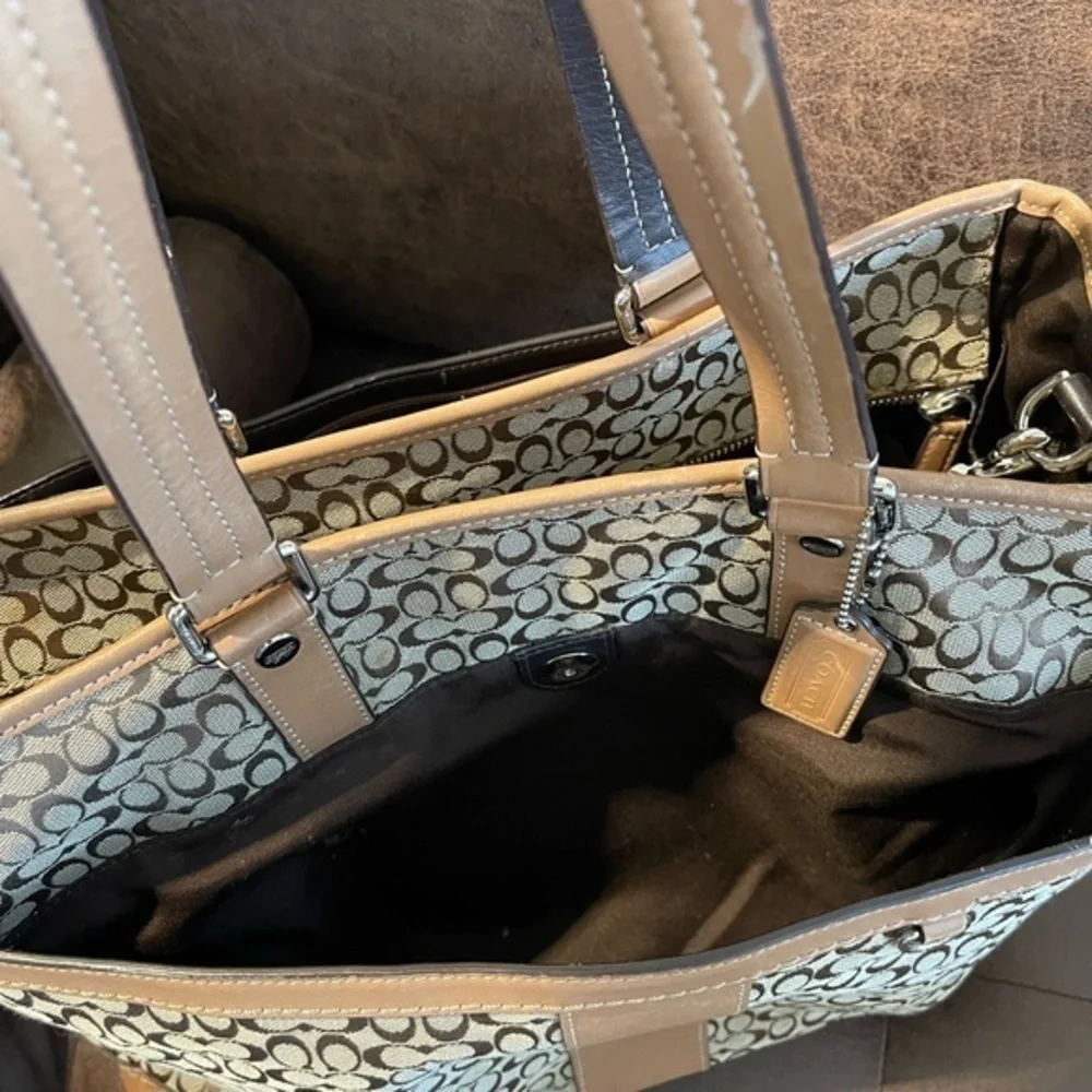 COACH Khaki Signature Crossbody Tote Handbag Multi Function Diaper Bag 77156‎